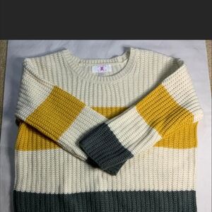 Chloe+Cyrus chunky Knit stripe xl girl Sweater sleeve in Cream, Yellow, and Gray